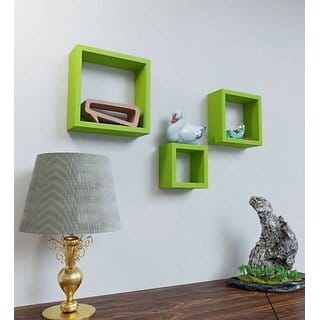 Onlinecraft Wooden Wall Rack Shelf Wooden Wall Shelf (Number Of Shelves - 3, Green)