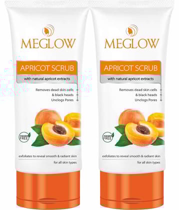 Meglow Apricot Scrub with Natural Extracts Gentle Exfoliation & Soft Skin - 70g Each ( Pack of 2)