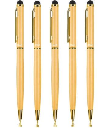 UJJi Sleek Design Matte Finish Gold Color Body Pen with Stylus for Touch Screen Pack of 5 Ball Pen