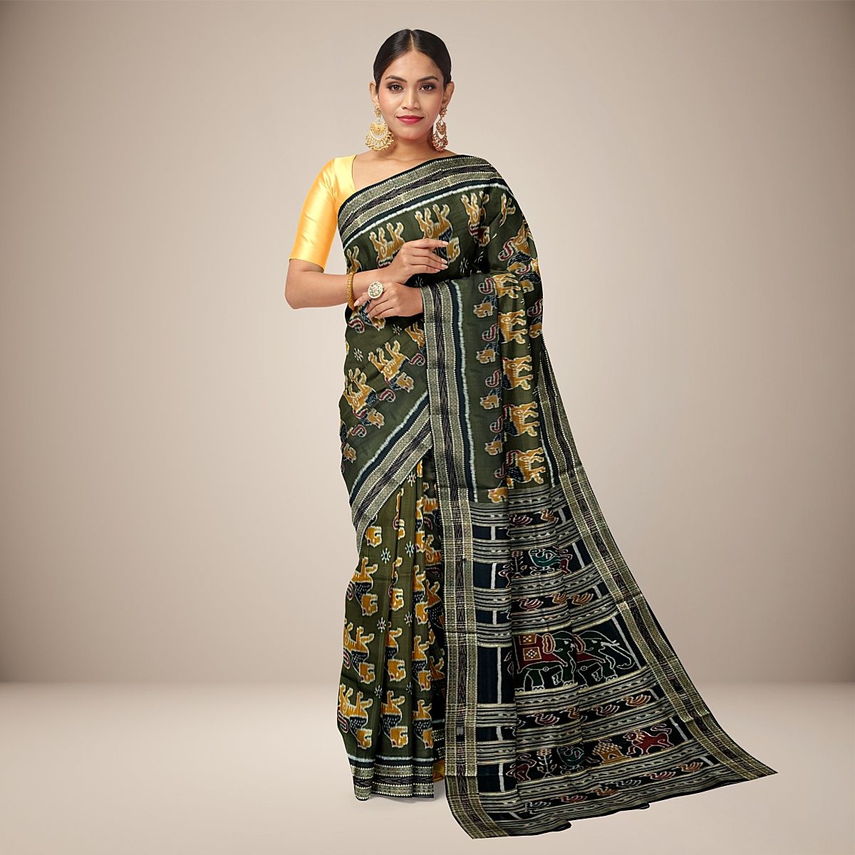 Lion motif Khandua Silk Saree