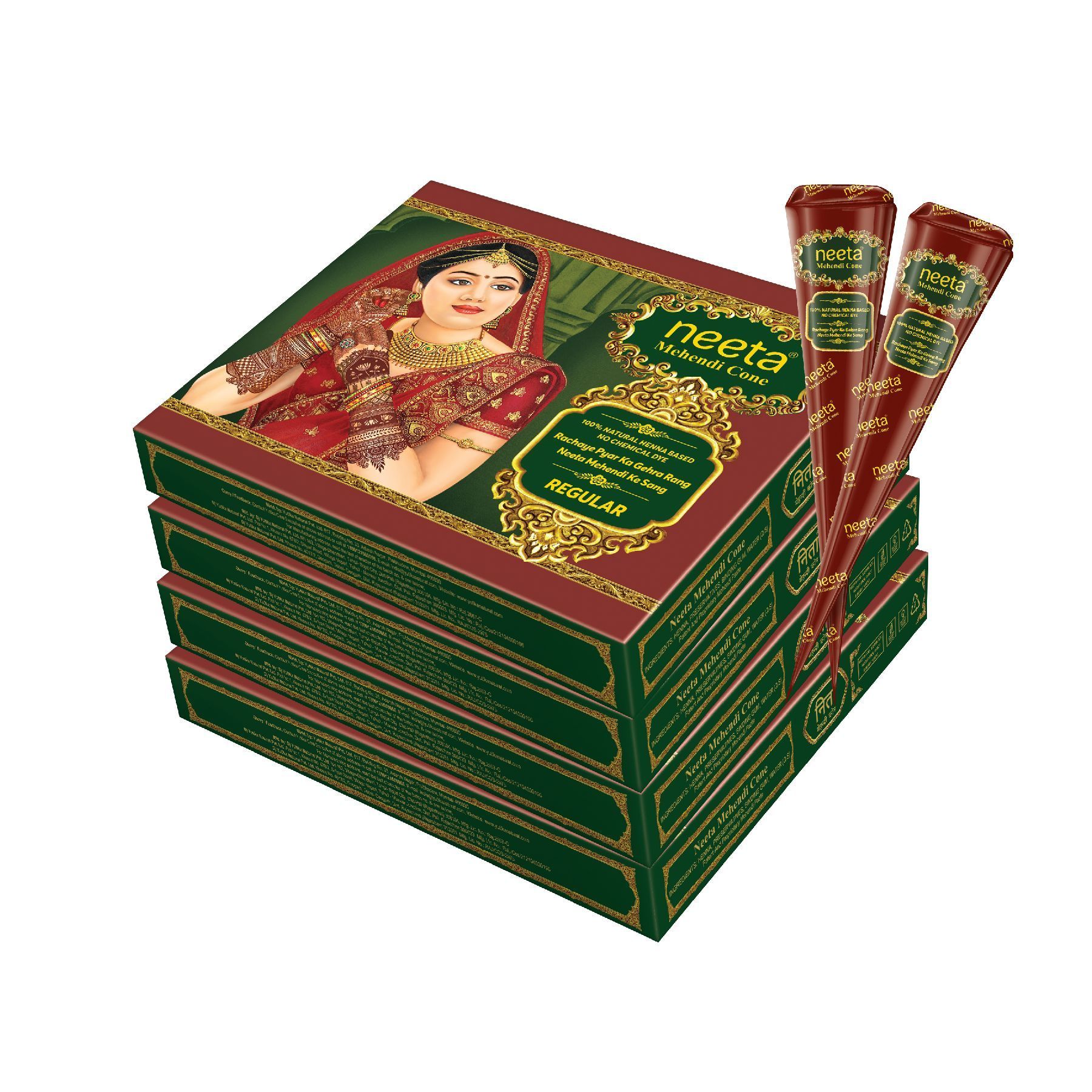 Neeta Mehendi Cones for Hand Desgning & Wedding, Bridal Mehandi Cone Reddish Brown Color 12 Pcs in 1 Box (Pack of 4)