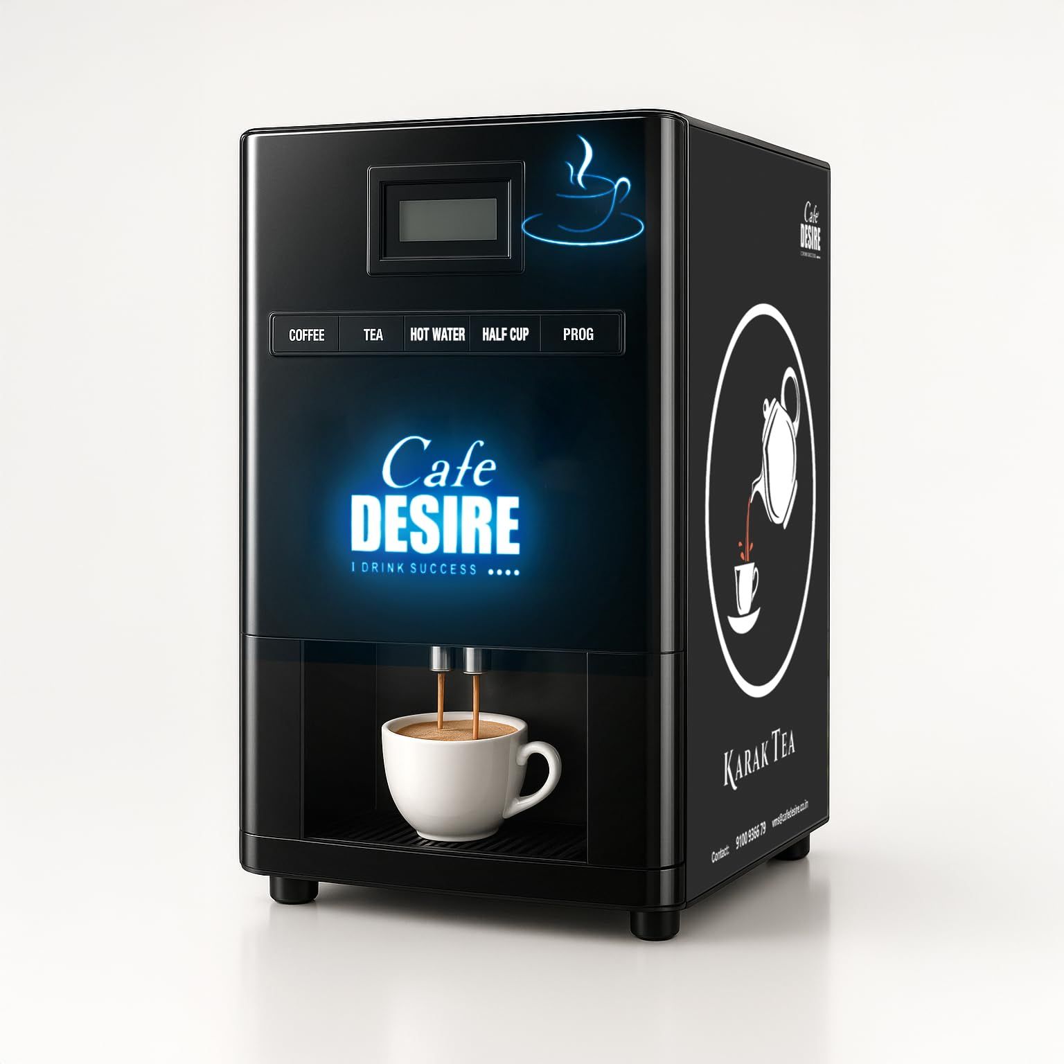 Cafe DESIRE I DRINK SUCCESS Tea & Coffee Coffee Vending Machine 2 Lane | Fully Automatic (LED) Cafe DESIRE I DRINK SUCCESS Tea & Coffee Coffee Vending Machine 2 Lane | Fully Automatic (LED) - Multicolour / Medium