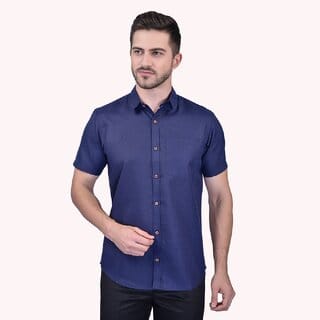 PrintCultr Men Regular Fit Solid Casual Shirt (Dark Blue)