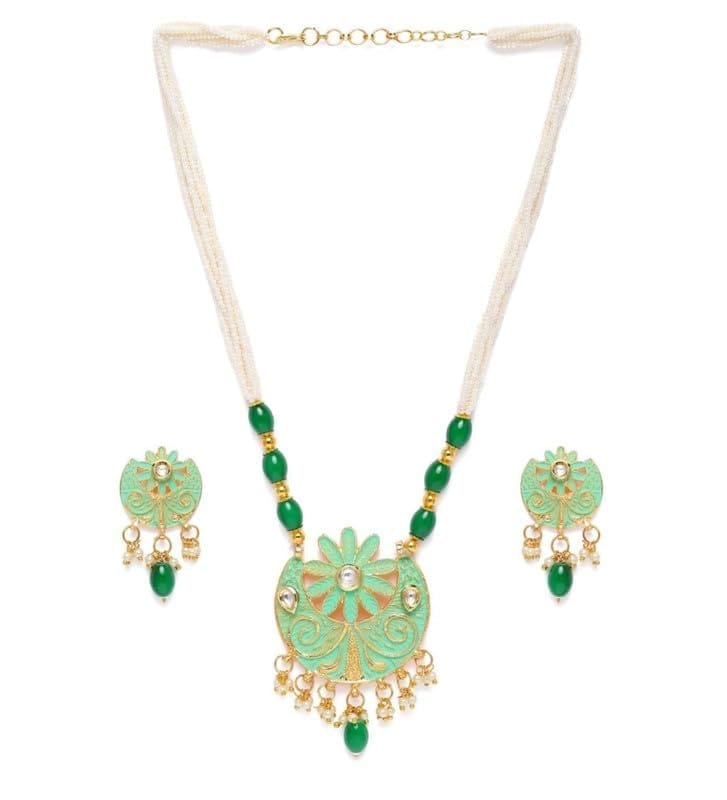 Women's Rose Gold Plated Alloy Necklace & Earings Set-PID47499