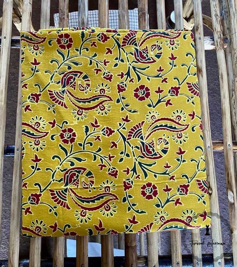 Ajrakh Cotton Fabric For Kurta-Mustard