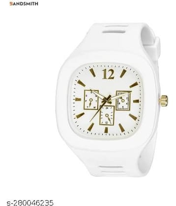 BANDSMITH White PU Digital Men's Watch