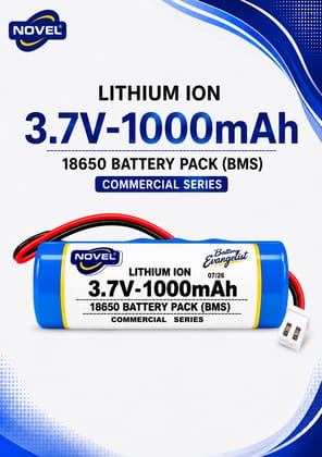 NOVEL 3.7V BMS 18650 LITHIUM ION SINGLE BATTERY WITH JST 2PIN- 1000mAh