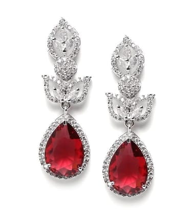 Generic Women's Brass Silver Plated Drop Earrings (Red)-PID66267 Generic Women's Brass Silver Plated Drop Earrings (Red)-PID66267