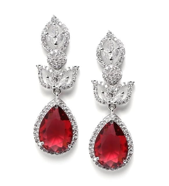 Generic Women's Brass Silver Plated Drop Earrings (Red)-PID66267