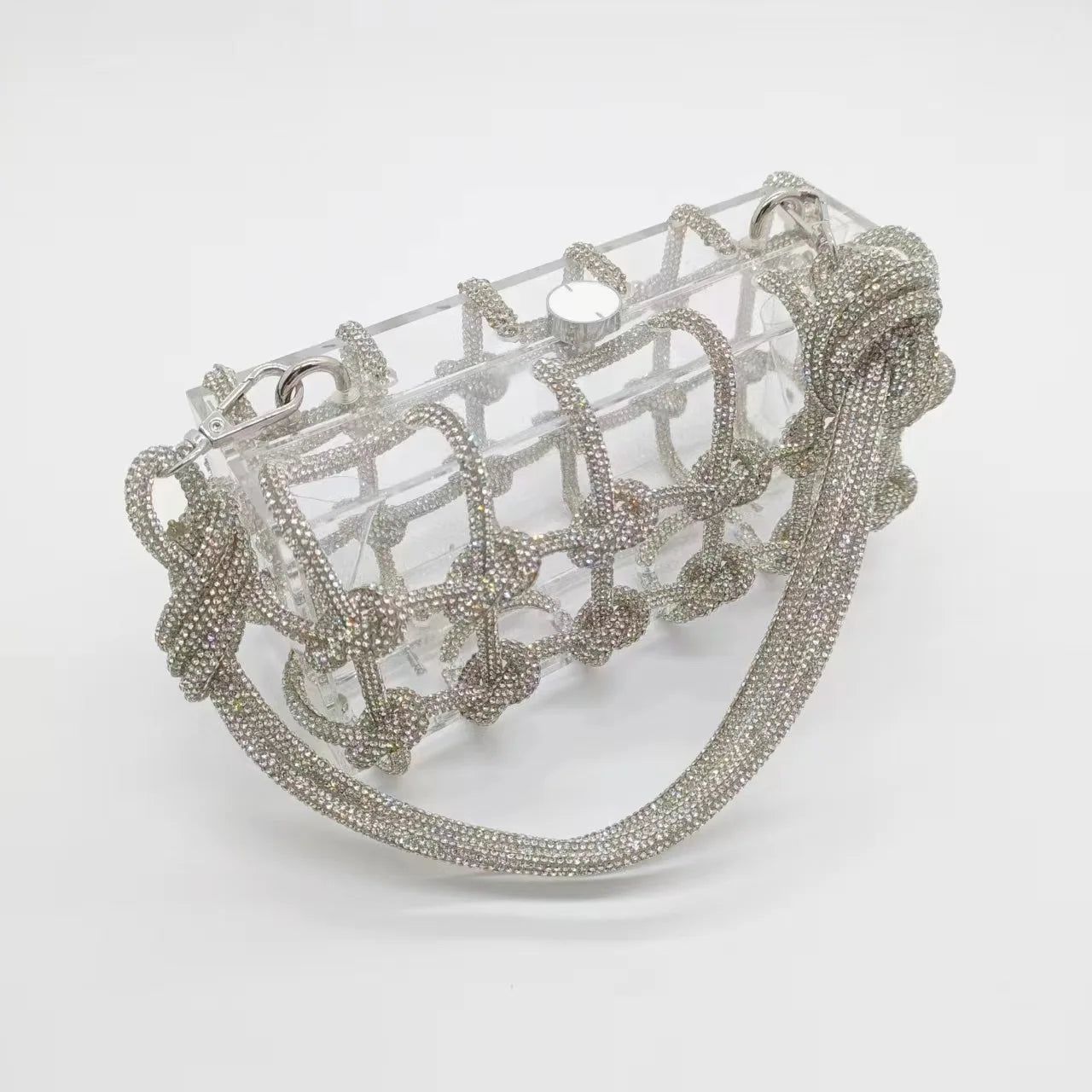 Fashion New Hot sale women colorful acrylic clutch bag with rhinestone strap box girls evening purse
