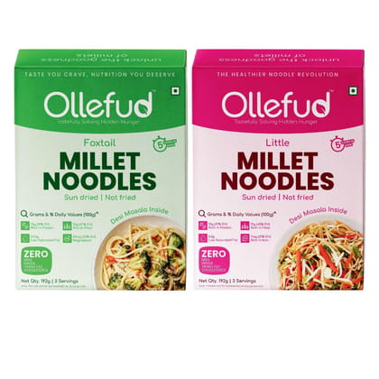 Ollefud Hakka Noodles Combo | (Foxtail Millet 192g + Little Millet 192g) | Sun Dried | Zero Maida | Not Fried | Pack of 2 | 384g Ollefud Hakka Noodles Combo | (Foxtail Millet 192g + Little Millet 192g) | Sun Dried | Zero Maida | Not Fried | Pack of 2 | 384g