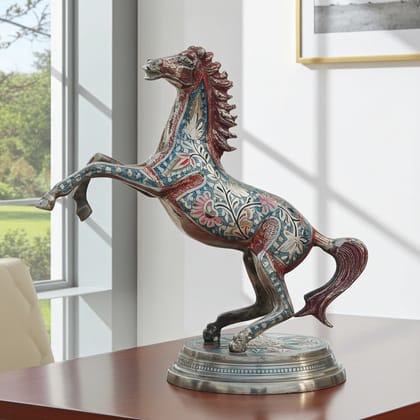 Pure Brass Horse Idol Showpiece For Living Room & Table Decor, Height : 11 Inch (ANMAS030 A)