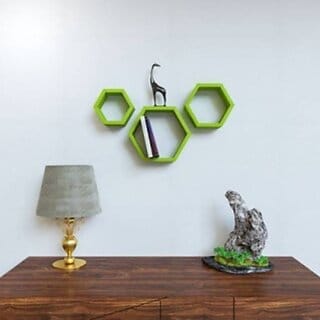 Onlinecraft Wooden Wall Rack Shelf Wooden Wall Shelf (Number Of Shelves - 3, Green)