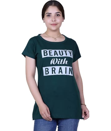 Varenyam Women Cotton Regular Fit Round Neck T-Shirt ( Green )
