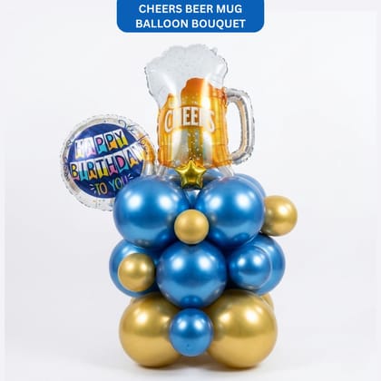 Eloquent Blue & Silver Balloon Bouquet Arrangement with Transparent Round Bobo Balloon