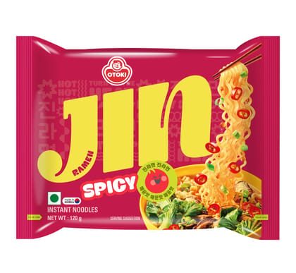OTOKI Jin Ramen Korean-Style Instant Noodles Spicy Flavor 120g, Vegetarian, Pack of 1, The Product of Korea (Imported)