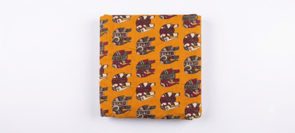 KALAMKARI MATERIAL YELLOW COLOUR WITH ELEPHANT DESIGN (1 MTR)