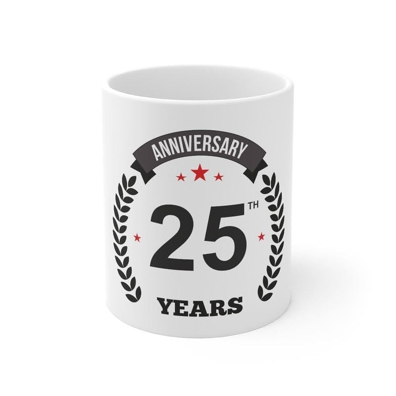 DARSHANS Ceramic 25th Anniversary Printed Coffee Mug (Color: White, Capacity:330ml)
