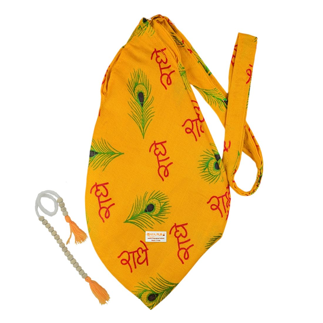 MAYAPURI Radhe Radhe Printed Pure Cotton Gomukhi Japa Mala Bag, Beads Bag or Chanting Bag with Zip Pocket and Sakshi Mala Counter, Pack of 1