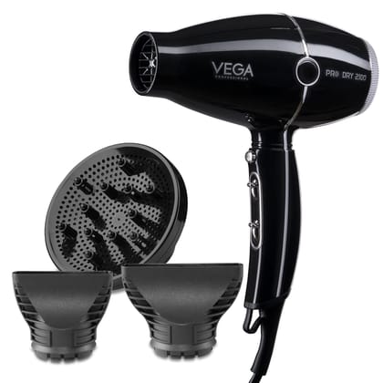 VEGA Professional Pro Dry 1800-2100W Hair Dryer for Men & Women with Cool Shot Button and 3 Heat & 2 Speed Settings, Black (VPPHD-02) VEGA Professional Pro Dry 1800-2100W Hair Dryer for Men & Women with Cool Shot Button and 3 Heat & 2 Speed Settings, Black (VPPHD-02)