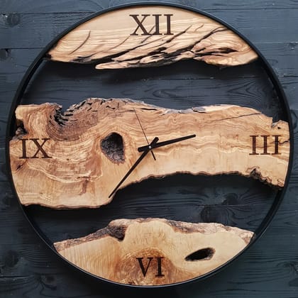 Sahaj Hast Olive Wood Wall Clock  Silent Movement, Live Edge Farmhouse Style | Handmade Wooden Wall Art ( Size - 32" )