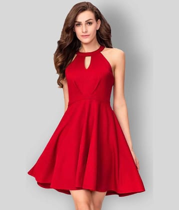 Addyvero Women Cotton Blend Solid Fit & Flare Dress ( Red )