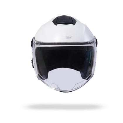 HIKER by VARROC | Flash Natural Half Face Helmet for Men and Women, ISI Certified Helmet, Lightweight, Polycarbonate Glass for Clear Visibility, Easy to Maintain (Size: S, 580MM, White)