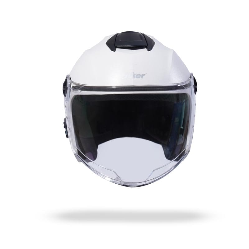 HIKER by VARROC | Flash Natural Half Face Helmet for Men and Women, ISI Certified Helmet, Lightweight, Polycarbonate Glass for Clear Visibility, Easy to Maintain (Size: S, 580MM, White)
