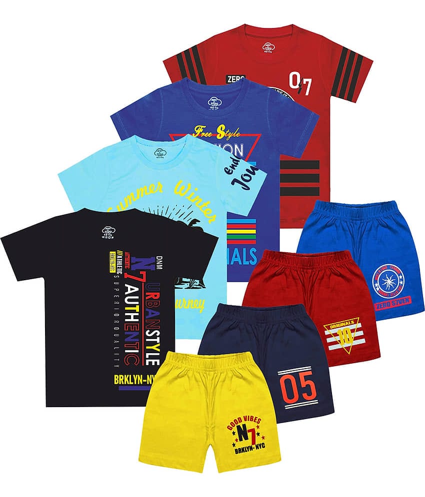 MIST N FOGG Pack of 4 Boys Cotton Blend T-Shirt & Shorts Set ( Multicolor )