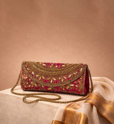 Handcrafted Zari Zardozi Embroidered Flap Clutch Handcrafted Zari Zardozi Embroidered Flap Clutch