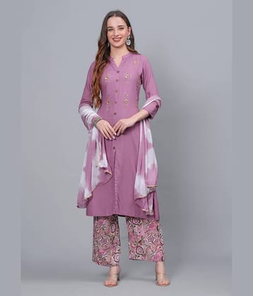 MAUKA Women Rayon Embellished Front Slit Kurti With Palazzo ( Purple )
