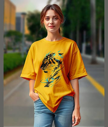 AUSK Women's Oversized Printed Round Neck Cotton Blend T-Shirt ( Mustard , Pack of 1 )