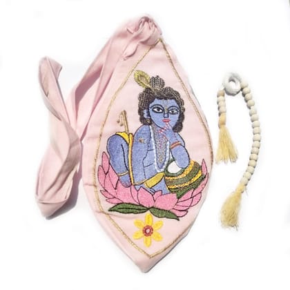 MAYAPURI Sree Gopal Embroidery Cotton Chanting Bag/Gomukhi Japa Bag with Sakshi Mala Counter MAYAPURI Sree Gopal Embroidery Cotton Chanting Bag/Gomukhi Japa Bag with Sakshi Mala Counter