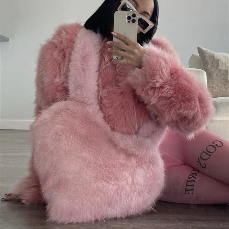 New Fashion Luxury Crossbody Plush Bag INS Sweet Cool Fairy Pink Love Bag Handheld Crossbody Spicy Girl Heart Handbag