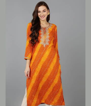 Vaamsi Pack of 1 Cotton Blend Embellished Straight Women's Kurti - ( Orange )