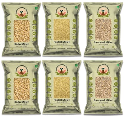 Sedya Millets 3 KG Combo Pack | Kodo, Foxtail, Barnyard Millet | 6 x 500g Packs | Naturally Grown, Unpolished & Premium Quality