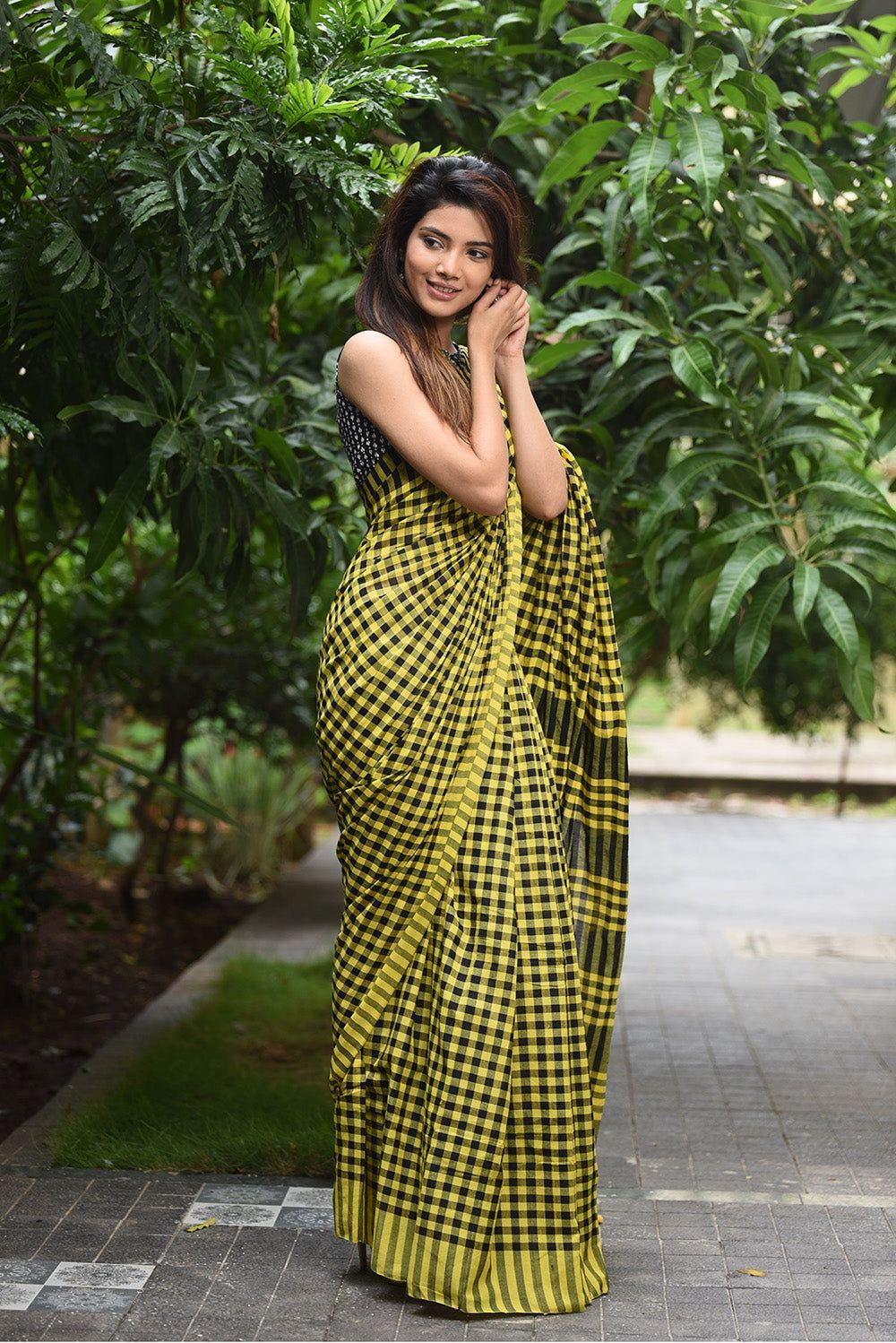 Charkha Cotton Checks  (Mustard Yellow with Black)