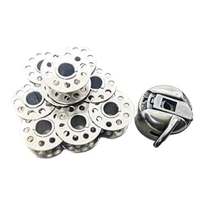 Nawani Pack of 10 Metal bobbins for Sewing Machine and 1 Bobbin case.