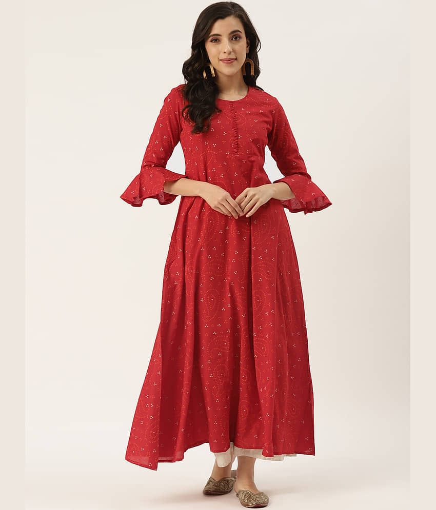 Kbz - Red Cotton Blend Women's Flared Kurti ( Pack of 1 )