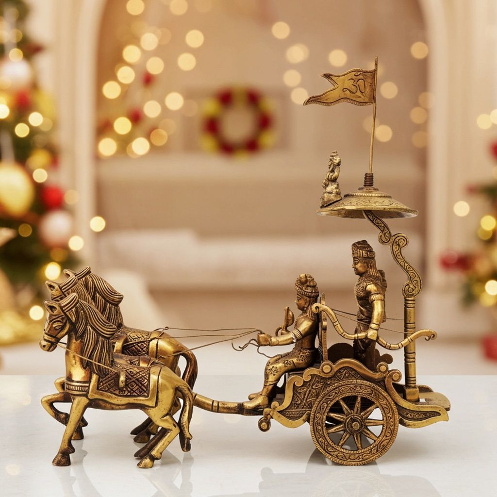 Brass Showpiece Arjun Rath Statue | Handcrafted Mahabharata Arjun Rath Idol for Home, Temple & Decor, Height : 9.5 Inch (BSMAS070 A)