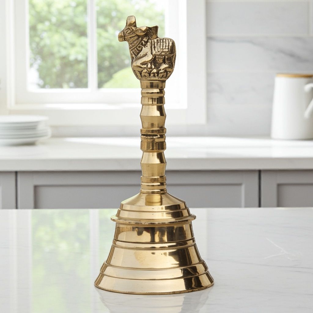 Brass Pooja Hand Bell, Nandi Ghanti, Height : 3.7 Inch (FMAS681 B)