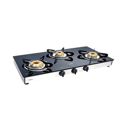 3 Burner Glass Gas Stove 1 High Flame 2 Brass Burners Double Drip trays (Z18242L)