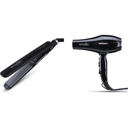 Ikonic PS Pro Hair Straightener (Black) & Ikonic High Velocity Motor Hair Dryer (Black) Ikonic PS Pro Hair Straightener (Black) & Ikonic High Velocity Motor Hair Dryer (Black) - Black / One Size