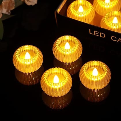HOME Elegant Unique LED Diya Light Flameless Decirative Smokeless Romantic Decor Simulated Crystal Battery Operated Warm White Tea Light for Party, Diwali, Christmas--set of 2