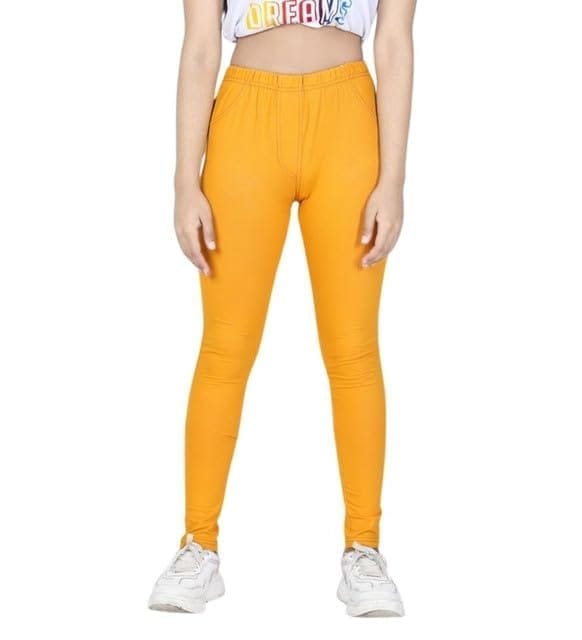 Girl's Cotton Blended Solid Elasticated Jeggings (Mustard, 12-13-Yrs)-PID66073