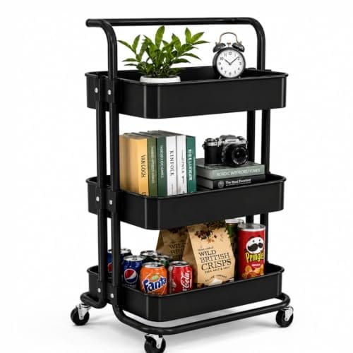 JIALTO Multipurpose 3-Tier Utility Trolley Cart for Storage & Organization, Movable Rack for Home, Kitchen,