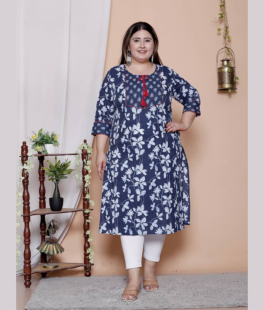 Avnii Women Cotton Printed Straight Kurti ( Blue )