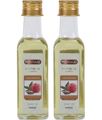 Navyug 100% Pure Cold-Pressed Castor Oil for Improved Digestion & Revitalised Skin & Hair 100 ml Pack of 2