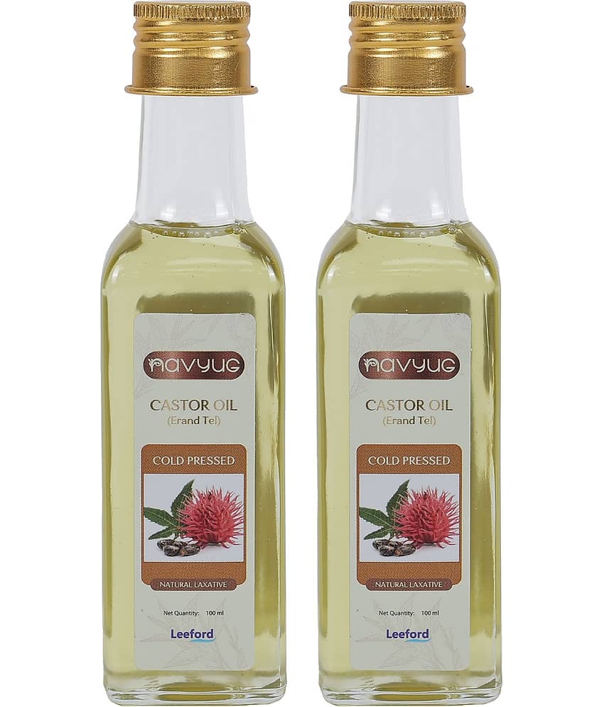 Navyug 100% Pure Cold-Pressed Castor Oil for Improved Digestion & Revitalised Skin & Hair 100 ml Pack of 2