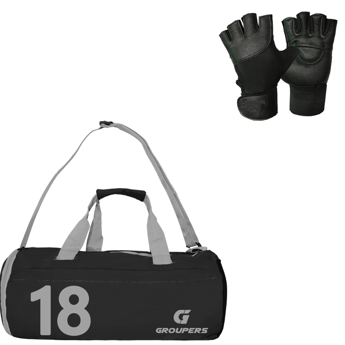 GROUPERS Combo Set of Duffle Polyester Bag with GloveslDuffle Bags Travel (Black 18)